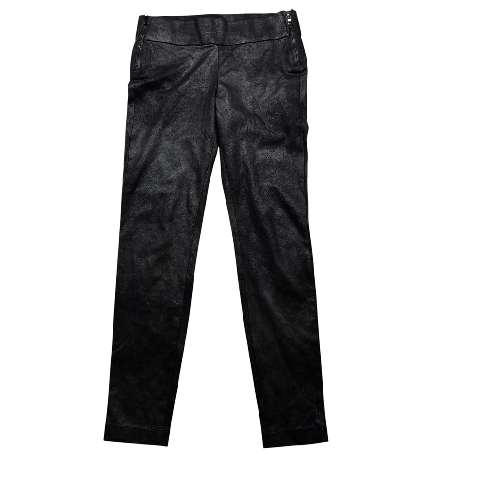 Zara Trafaluc Black Coated Faux Leather Leggings Side Zip Slim Fit Pants L #1108